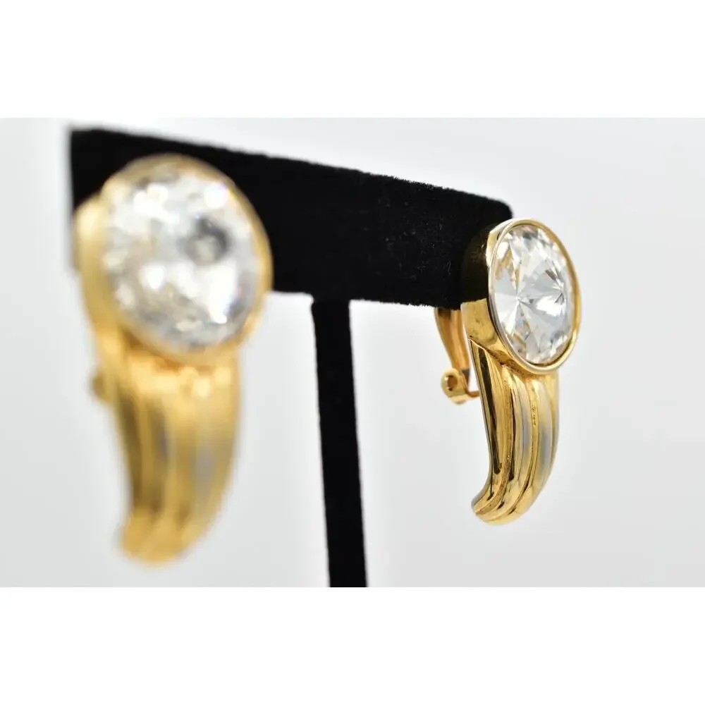 Erwin Pearl Vintage Crystal Clip On Earrings Chunky Rhinestone PEP Signed 80s 9L